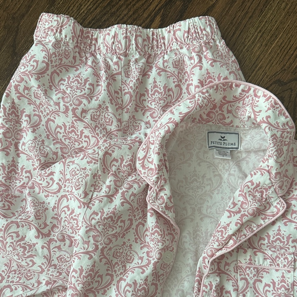 Petite Plume Girls Pink Damask Pajama Set
